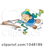 Poster, Art Print Of Cartoon Winter Boy Falling Off His Sled