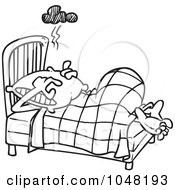 Poster, Art Print Of Cartoon Black And White Outline Design Of A Man Covering His Head With A Pillow