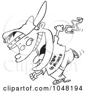 Cartoon Black And White Outline Design Of A Boy Carrying A Slingshot