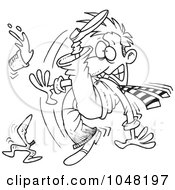 Cartoon Black And White Outline Design Of A Businessman Slipping