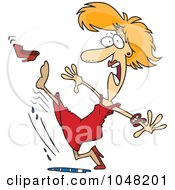 Royalty Free RF Clip Art Illustration Of A Cartoon Woman Slipping In A Puddle by toonaday