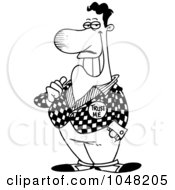 Royalty Free RF Clip Art Illustration Of A Cartoon Black And White Outline Design Of A Sleazy Salesman