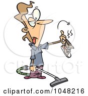 Royalty Free RF Clip Art Illustration Of A Cartoon Vacuuming Woman Holding A Stinky Shoe