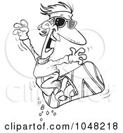 Royalty Free RF Clip Art Illustration Of A Cartoon Black And White Outline Design Of A Snowboarder