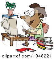 Royalty Free RF Clip Art Illustration Of A Cartoon Businesswoman Working On A Computer