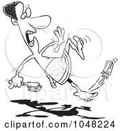 Royalty Free RF Clip Art Illustration Of A Cartoon Black And White Outline Design Of A Black Man Slipping On Soap
