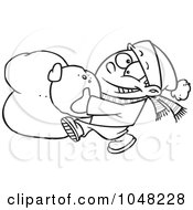 Royalty Free RF Clip Art Illustration Of A Cartoon Black And White Outline Design Of A Boy Making A Snowball For A Snowman Head by toonaday
