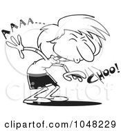 Cartoon Black And White Outline Design Of A Businesswoman Sneezing