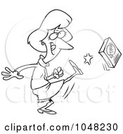 Royalty Free RF Clip Art Illustration Of A Cartoon Black And White Outline Design Of A Woman Kicking Software