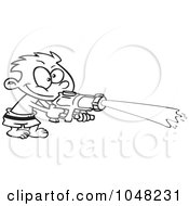 Poster, Art Print Of Cartoon Black And White Outline Design Of A Boy Spraying A Soaker Gun