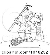 Poster, Art Print Of Cartoon Black And White Outline Design Of A Snow Sport Guy