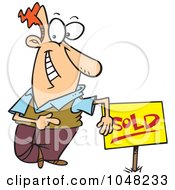 Cartoon Guy With A Sold Sign