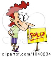 Cartoon Woman Leaning On A Sold Sign
