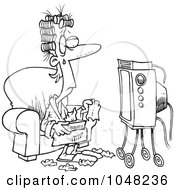 Royalty Free RF Clip Art Illustration Of A Cartoon Black And White Outline Design Of A Woman Watching A Soap Opera With Tissues