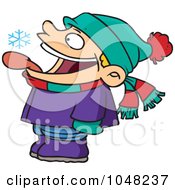 Poster, Art Print Of Cartoon Boy Catching Snowflakes With His Tongue