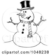 Poster, Art Print Of Cartoon Black And White Outline Design Of A Friendly Snowman