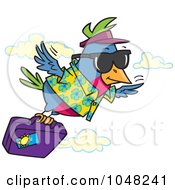 Poster, Art Print Of Cartoon Traveling Bird Flying With Luggage