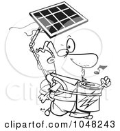 Poster, Art Print Of Cartoon Black And White Outline Design Of A Solar Power Guy