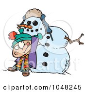 Poster, Art Print Of Cartoon Boy Putting A Head On A Snowman