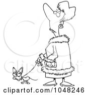 Poster, Art Print Of Cartoon Black And White Outline Design Of A Snotty Woman Walking Her Tiny Dog