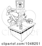 Royalty Free RF Clip Art Illustration Of A Cartoon Black And White Outline Design Of A Snoop In An Office by toonaday