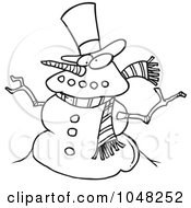 Royalty Free RF Clip Art Illustration Of A Cartoon Black And White Outline Design Of A Snowman by toonaday