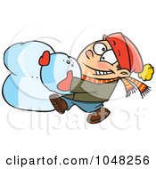 Poster, Art Print Of Cartoon Boy Making A Snowball For A Snowman Head