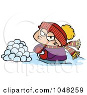 Cartoon Boy Making Snowballs For A Fight