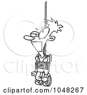 Royalty Free RF Clip Art Illustration Of A Cartoon Black And White Outline Design Of A Tied And Gagged Guy
