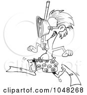Royalty Free RF Clip Art Illustration Of A Cartoon Black And White Outline Design Of A Running Snorkeler