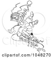 Poster, Art Print Of Cartoon Black And White Outline Design Of A Snowboarding Bug