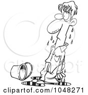 Poster, Art Print Of Cartoon Black And White Outline Design Of A Soaked Guy