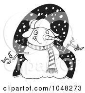 Poster, Art Print Of Cartoon Black And White Outline Design Of A Welcoming Snowman