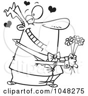 Royalty Free RF Clip Art Illustration Of A Cartoon Black And White Outline Design Of A Sweet Guy