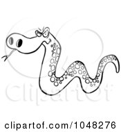 Royalty Free RF Clip Art Illustration Of A Cartoon Black And White Outline Design Of A Mad Snake