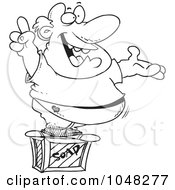 Cartoon Black And White Outline Design Of A Man Announcing On A Soap Box