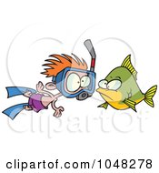 Poster, Art Print Of Cartoon Snorkeler Boy By A Fish