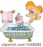 Poster, Art Print Of Cartoon Woman Reading In The Bath Tub