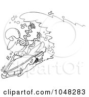 Poster, Art Print Of Cartoon Black And White Outline Design Of A Snow Chasing A Snowmobiling Guy