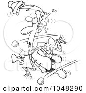 Poster, Art Print Of Cartoon Black And White Outline Design Of A Man Being Hit With Snowballs