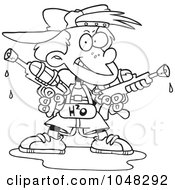 Poster, Art Print Of Cartoon Black And White Outline Design Of A Boy Holding Two Soaker Guns