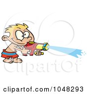 Royalty Free RF Clip Art Illustration Of A Cartoon Boy Spraying A Soaker Gun by toonaday