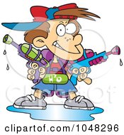 Royalty Free RF Clip Art Illustration Of A Cartoon Boy Holding Two Soaker Guns by toonaday