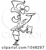 Cartoon Black And White Outline Design Of A Sneezing Businesswoman Holding A Tissue