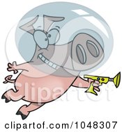 Royalty Free RF Clip Art Illustration Of A Cartoon Space Pig Using A Ray Gun