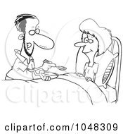 Poster, Art Print Of Cartoon Black And White Outline Design Of A Man Spoon Feeding His Wife