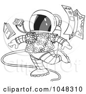 Poster, Art Print Of Cartoon Black And White Outline Design Of A Space Tourist