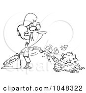 Royalty Free RF Clip Art Illustration Of A Cartoon Black And White Outline Design Of A Businesswoman Spending Cash