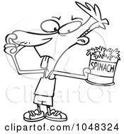 Cartoon Black And White Outline Design Of A Guy Avoiding Spinach