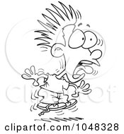 Royalty Free RF Clip Art Illustration Of A Cartoon Black And White Outline Design Of A Scared Boy